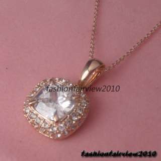   Crystals 18K Rose Gold GP Square Solitaire Pendant Necklace IN092A