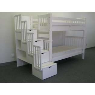 Bedz King Bunk Bed Tall Twin over Twin Stairway in White 