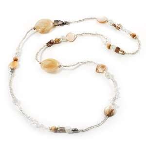 Long Exquisite Glass & Shell Bead Necklace (Antique & Transparent 