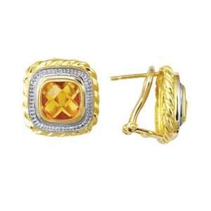   Tone Gold Diamond Cut Square Yellow Topaz Gemstone Earrings Jewelry