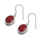     Stone Silver Earrings with Stone   Coral, Garnet   Height 16 mm