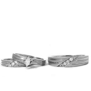 Diamond Matching Engagement Wedding Ring Set Trio 14K  Pompeii3 Inc 
