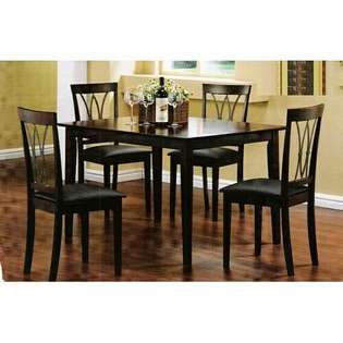 Coaster 5 pc dark wood finish dining table set with metal back chairs 