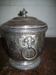 vintage POOLE silverplate ice bucket w/ lion handles  