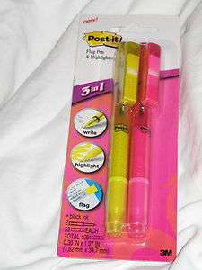 POST IT FLAG PEN & HIGHLIGHTER, 2PK, BLACK INK, YELLOW AND PINK 