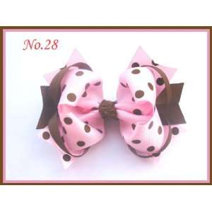  Boutique Double Ring Large Hair Bow   5.5   Pink & Brown 