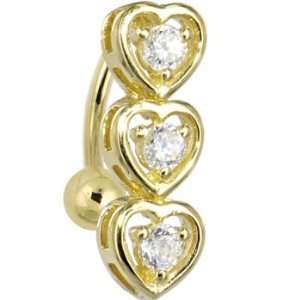 Solid 14kt Yellow Gold Top Mount Cubic Zirconia Heart of Hearts Belly 