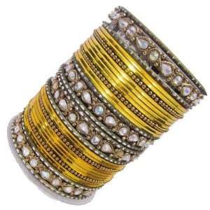  Set Of 32 Pc Bangle Yellow Ethnic Costume Bracelet Gift Jewelry