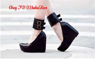 NEW  Fashion Womens Double Strappy Platform Wedge High 
