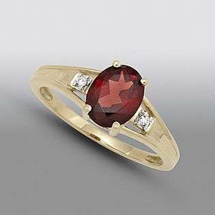 Garnet and Diamond Oval Accent Ring. 10K Yellow Gold  Jewelry 
