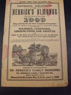 1909 Herricks Almanac National Calendar Quack Medicine  