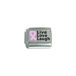   Enamel Pink Ribbon Breast Cancer Awareness Laser Etched Italian Charm