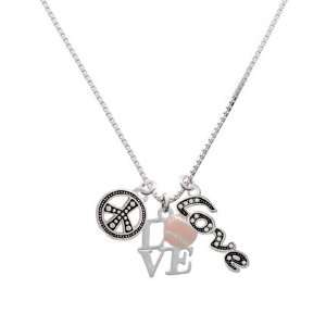  Silver Love with Pink Softball, Peace, Love Charm Necklace 