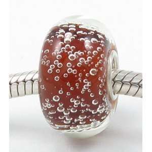 A33 Cinnamon Brown with Bubbles European Murano Style Glass Bead Charm 