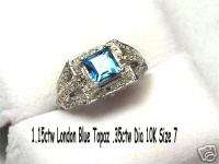 15ctw London Blue Topaz .35ctw Diamond Ring 10Kwg Sz7  