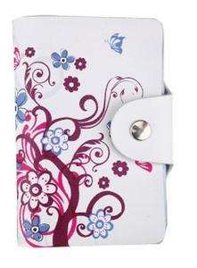 Japanese Leather Colorful White Flower Name ID Card Cards Case Holder 
