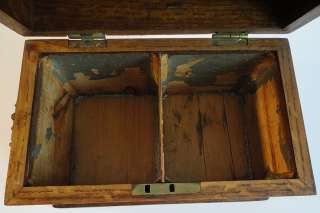 ANTIQUE Gorgeous Large Oak WOOD w/ Brass Pulls 2 Section Tea Caddy Box 