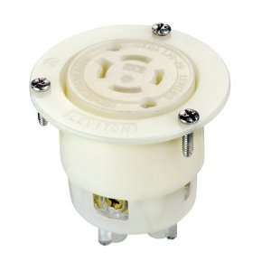   Flanged Outlet Locking Receptacle, Industrial Grade, Grounding, White