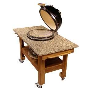  Teak Cart with Amber Cloudburst Granite Top And Riser 