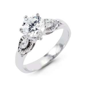  Marquise Cut CZ 14k Solid White Gold Engagement Ring 