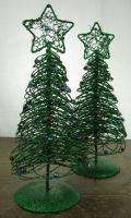 Set of 2 Vintage Metal Glitter Christmas Village Trees  