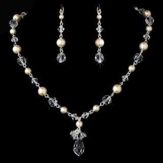   Beads with Ivory Pearls Silver Bridal or Wedding Jewelry Set  