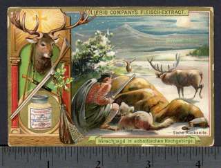 1895 Elk Deer Hunting in Scottish mts Liebig TRADE CARD  