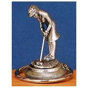  Female Golfer Putting Collectible Natural Pewter Wine 