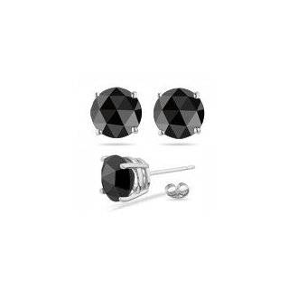   Cts Round Rose Cut AA Black Diamond Stud Earrings in Platinum Jewelry