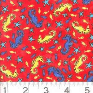  45 Wide Funky Seahorses Red Fabric By The Yard Arts 