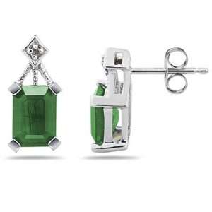 Emerald Cut Emerald & Diamond Earrings in 14K White Gold 