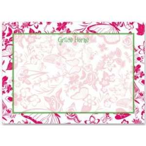  T109 Pretty Pattern Hot Pink Toile Flat Note Cards Office 