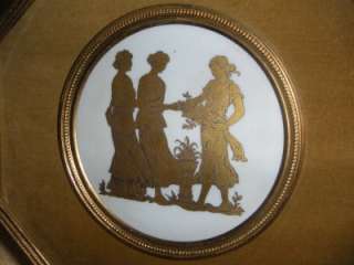   CREATIONS FRAMED GOLD GRECIAN CAMEOS PORCELAIN VELVET WALL PLAQUES
