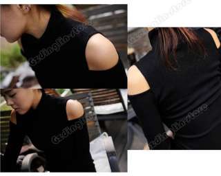 Womens Long Sleeve Sexy Polo Neck Cotton Casual Off Shoulder Mini 