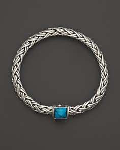 John Hardy Small Braided Chain Bracelet with Turquoise