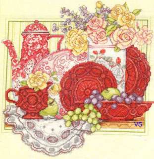 Red Tea Set ~ counted cross stitch kit