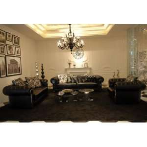  Franko Contemporary Black Leather Living Room Set