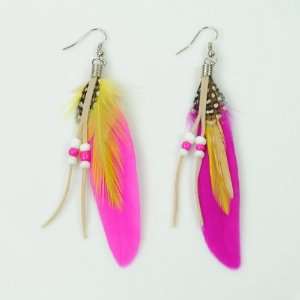  New Fashion Feather Dangle Peacock Earrings Pink Arts 