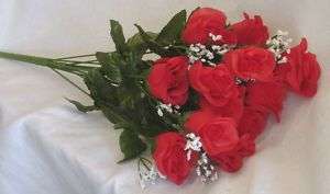 14 Long Stem Roses ~ APPLE RED ~ Silk Wedding Flowers Centerpieces 
