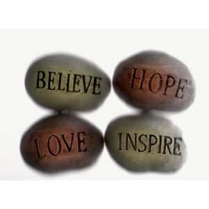 Set of 4 Large Engraved Inspirational Stones Believe, Hope Love 