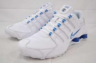 NIKE SHOX NZ 378341 134 WHITE BLUE PERFORATED LEATHER MENS RUNNING 
