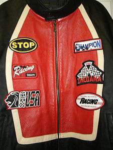   Genuine Leather Biker Motorcycle Black Red Jacket Coat Size 5X  
