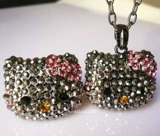 Rare Hello Kitty Ring Necklace set Crystal Bling Black Cool and Cute 