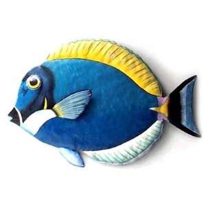 Painted Metal Powder Blue Surgeonfish Tropical Wall Art   Tropical 