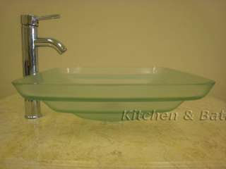 Tempered Frosted Glass Vessel Sink & Chrome Faucet  