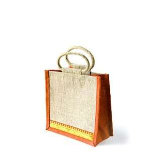 Grehom Gift Bag Small   Orange Zari; Beautiful Jute Bag 