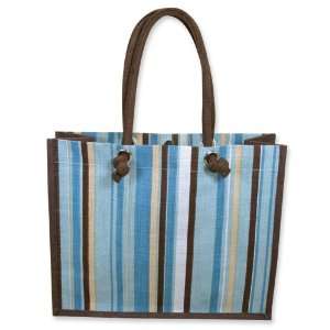  Blue Stripe Woven Jute Tote Bag Jewelry