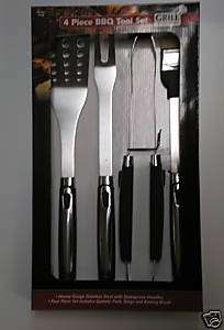 NEW 4PC STAINLESS STEEL BBQ BARBEQUE SOFT GRIP TOOL SET  