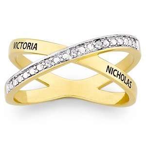   over Sterling Couples Genuine Diamond Crossover Name Ring Jewelry