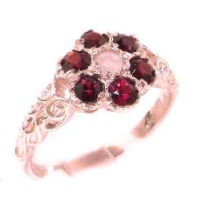 Victorian Ladies Solid Rose Gold Natural Fiery Opal & Garnet Daisy 